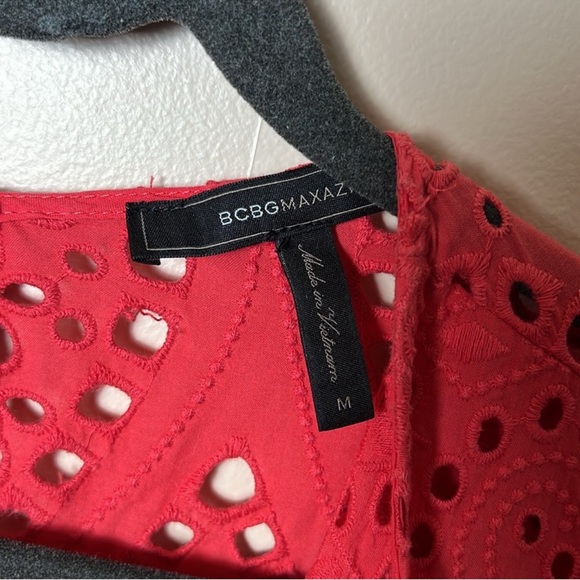 BCBGMaxAzria Eyelet Embroidery Cotton Dress M Rococo Red.  Fit and Flare - Picture 6 of 12